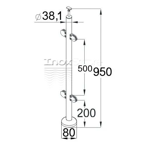 Стійка Inoxstore кругла Ø 38,1х950 мм, з 4 литими склотримачами, сатинована, AISI 304 01085 фото