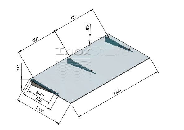 Стеклянный козырек Inoxstore на кронштейнах, 1000х2000 мм 1188 фото