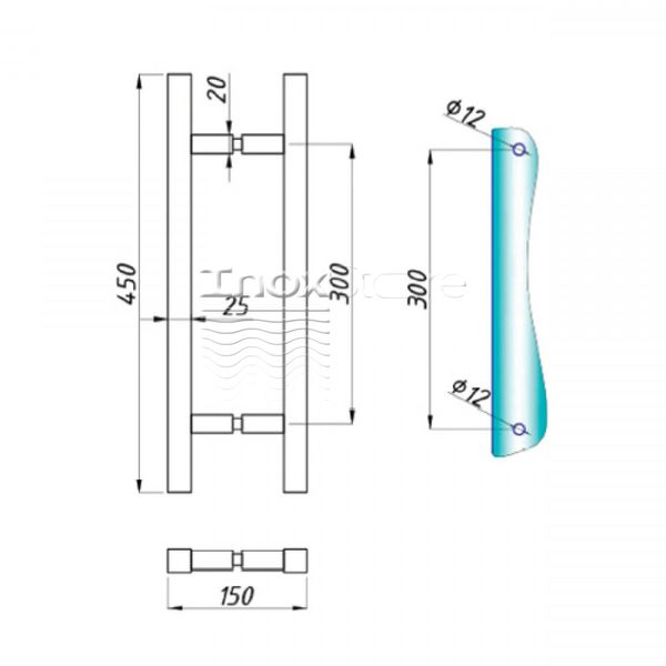 Ручка офисная 25х25х300х450мм Inoxstore, сатинированная, AISI 304 6105 фото