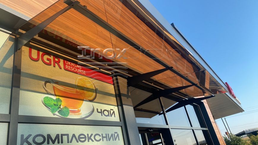 Стеклянный козырек Inoxstore на кронштейнах, 1000х2000 мм 1188 фото