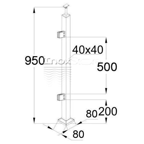 Стойка Inoxstore квадратная 40х40х950 мм из нержавеющей стали с 2 квадратными штамп. стеклодержателями (L-монтаж) 00230-L фото