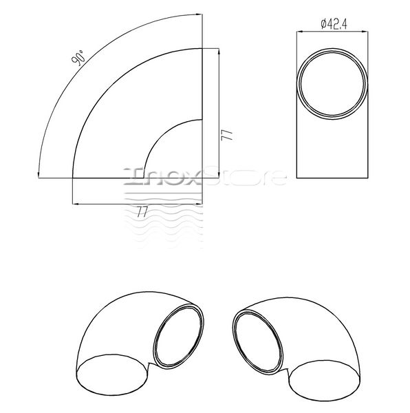 Відведення Inoxstore Ø 42,4х1,5 мм - 90° під зварювання, поліроване, AISI 304 00373 фото