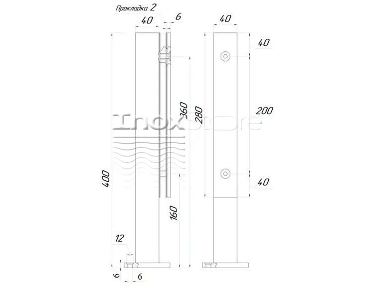 Склотримач Inoxstore підлоговий 40х40х400 мм з притискною пластиною, чорний RAL 9005, AISI 304 01661 фото