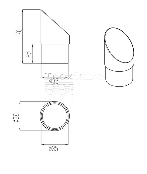 Верхний элемент Inoxstore Ø 38,1х1,5 мм, угловой под сварку, полированный, AISI 304 00429 фото