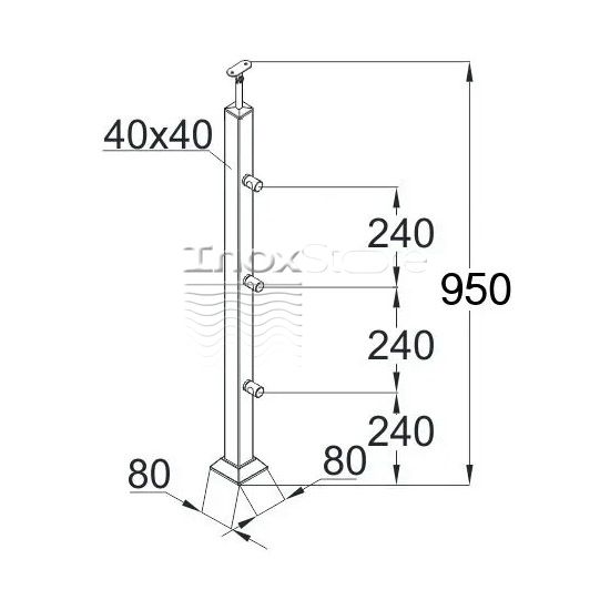 Стойка Inoxstore квадратная 40х40х950 мм из нержавеющей стали с 3 ригелями 00235 фото