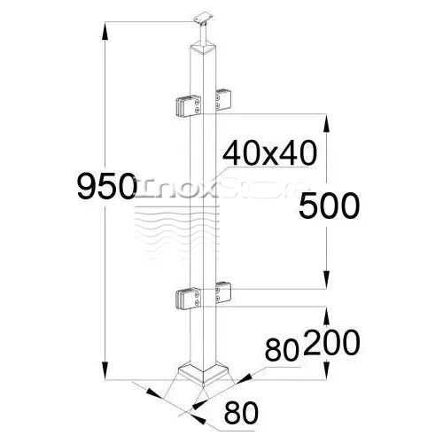 Стійка Inoxstore квадратна 40х40х950 мм з нержавіючої сталі з 4 квадратними литими склотримачами 01062 фото