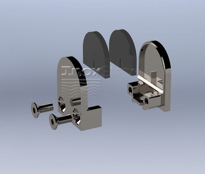 Склотримач Inoxstore литий напівкруглий AISI 304, 40х50х25 мм/Ø 0мм, під скло 6 мм, полірований, AISI 304 00183 фото