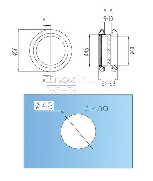 Ручка-блин Inoxstore Ø 50 мм, для душевой кабины, сатинированная, AISI 304 50070 фото