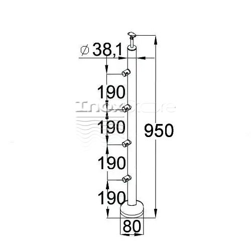 Стійка Inoxstore кругла Ø 38,1х950 мм, з 4 ригелями сатинована, AISI 304 01083 фото