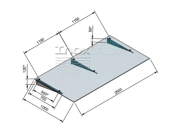 Стеклянный козырек Inoxstore на кронштейнах, 1000х2500 мм 1189 фото