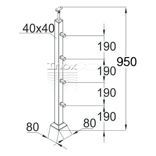 Стойка Inoxstore квадратная 40х40х950 мм из нержавеющей стали с 4 ригелями 00237 фото