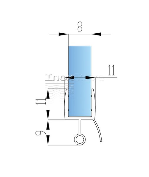 Уплотнитель Inoxstore дверь-пол, под стекло 8 мм / 2,5 м, для душевой кабины, ПВХ 50714 фото