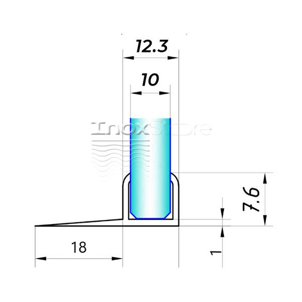 Уплотнитель Inoxstore стена-стекло, длина отвода 18 мм, 90°, под стекло 10 мм / 2,5 м для душевой кабины, ПВХ, прозрачный 50733 фото