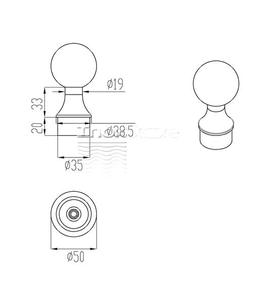 Наконечник Inoxstore "Шар" разборной, Ø 50 мм, на стойку Ø 38,1х1,5мм, полированный, AISI 304 00063 фото