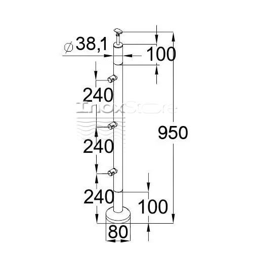 Стойка Inoxstore круглая, деревянная Ø 38,1х950 мм, с 3 ригелями, со вставками из нержавеющей стали AISI 304 00325 фото