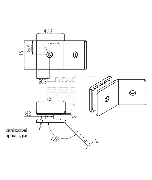 Крепление стекло-стена Inoxstore 45х90х4 мм на 135°, полированный, AISI 304 01694 фото