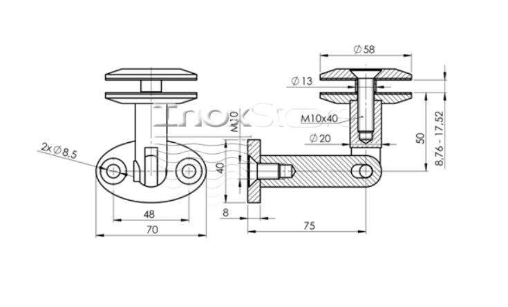 Крепление козырька стена-стекло Inoxstore, М12, сатинированное, AISI 304 01011 фото