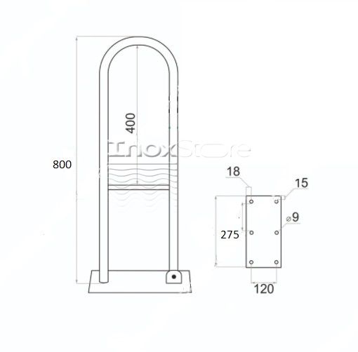 Поручень Inoxstore подъемный для санузла из нержавеющей стали AISI 304, полированный, 800х238 мм 00411 фото