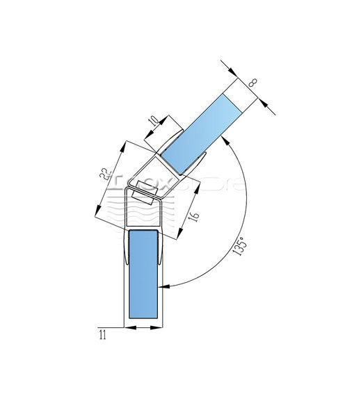 Уплотнитель Inoxstore стекло-стекло с магнитом, угловой 135°, под стекло 8 мм / 2,5 м, для душевой кабины, белый, ПВХ 50722 фото