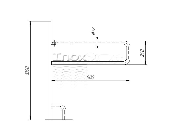 Поручень Inoxstore подъемный для санузла на стойке из нержавеющей стали AISI 304, полированный, 1000х800х240 мм 00412 фото