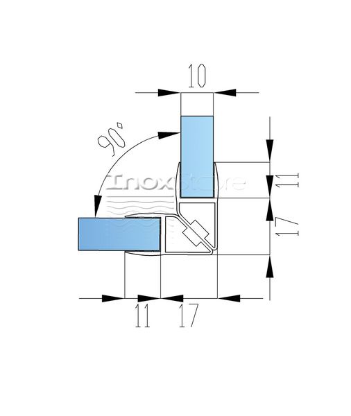 Уплотнитель Inoxstore стекло-стекло с магнитом, угловой 90°, под стекло 10 мм /2,5 м, для душевой кабины, ПВХ, прозрачный 50721 фото