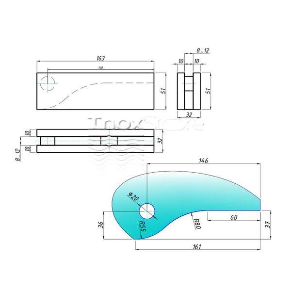 Петля нижняя Inoxstore, сатинированная, AISI 304 6013 фото