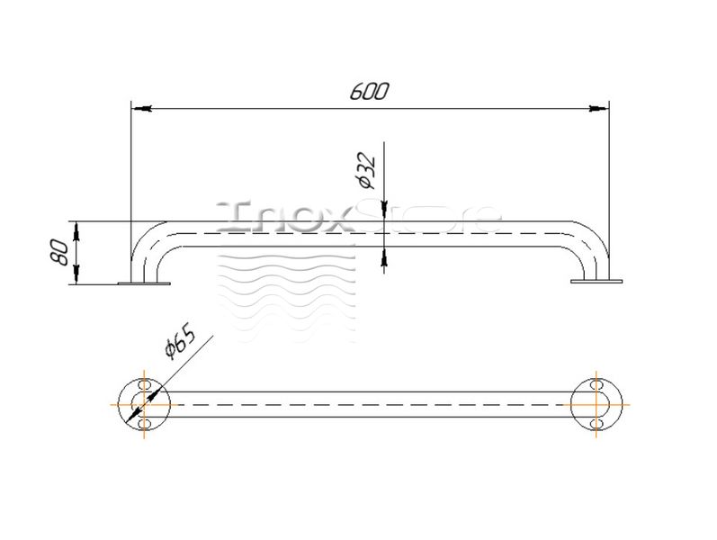 Поручень Inoxstore пристенный из нержавеющей стали AISI 304, полированный, 600 мм 00410 фото