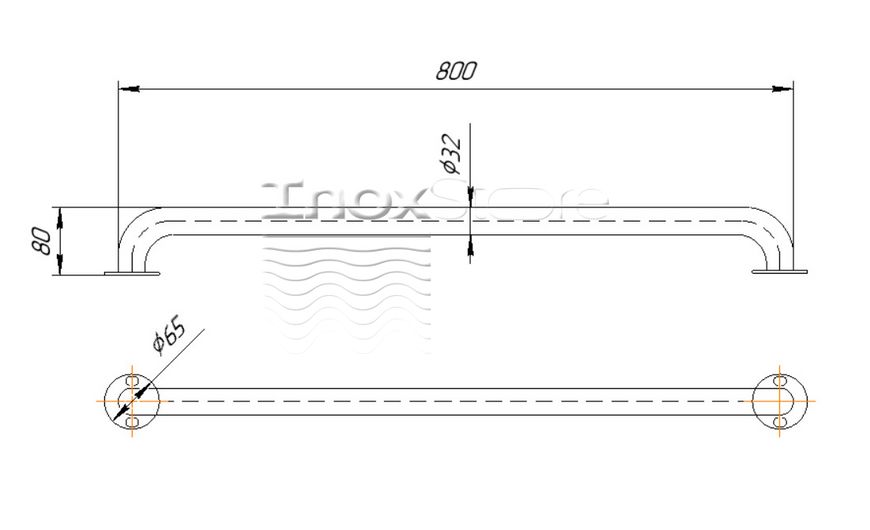 Поручень Inoxstore пристенный из нержавеющей стали AISI 304, полированный, 800 мм 00403 фото