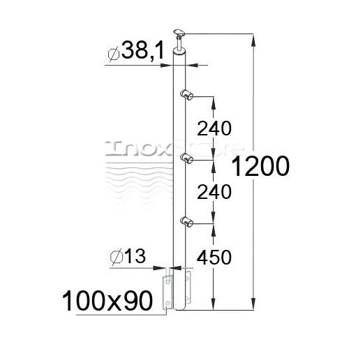 Стійка Inoxstore кругла Ø 38,1х1200 мм, з 3-ма ригелями, з бічним кріпленням, полірована, AISI 304 00250 фото