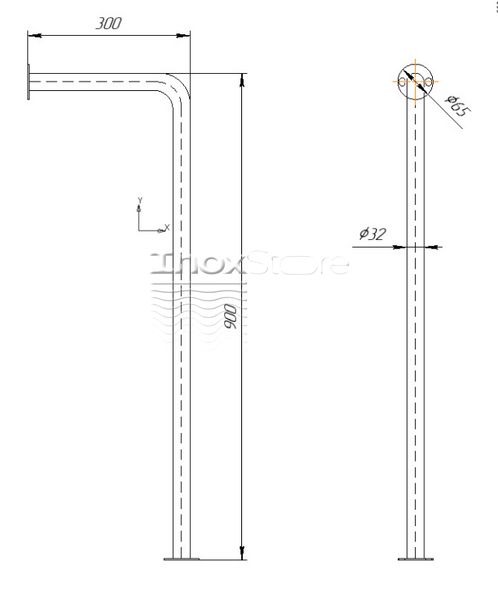 Поручень для ванной Inoxstore с одной опорой из нержавеющей стали AISI 304, полированный, 900х300 мм 00401 фото