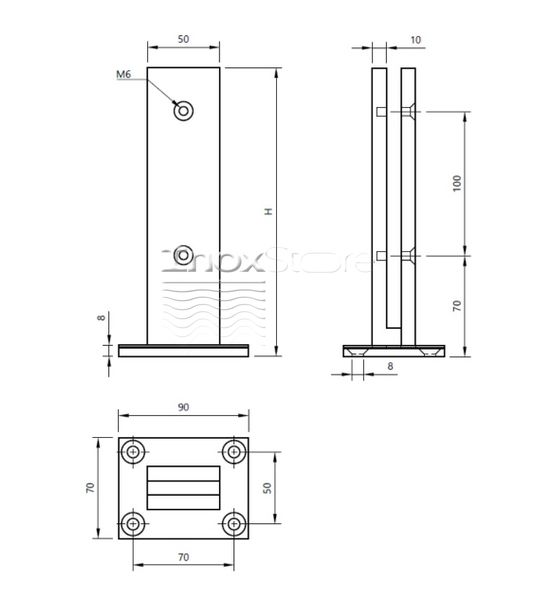 Склотримач Inoxstore підлоговий, затискний 48х200 мм, сатинований, AISI 304 01665 фото