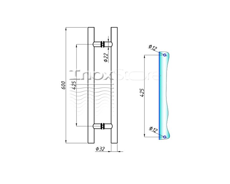 Ручка офісна 32х425х600мм Inoxstore, сатинована, AISI 304 6090 фото