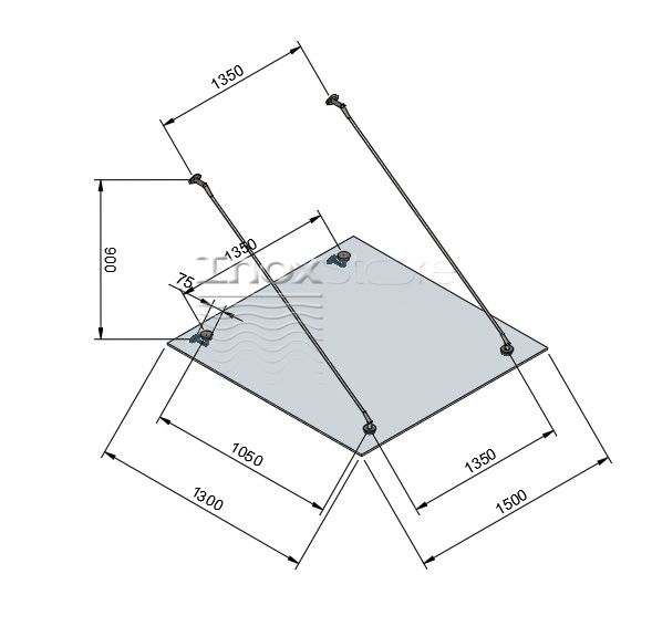 Стеклянный козырек Inoxstore на вантах 1300х1500 мм 1165 фото