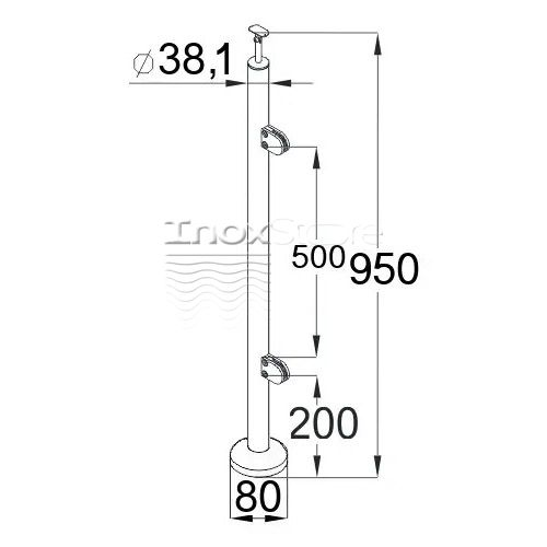 Стойка Inoxstore круглая Ø 38,1х950 мм, с 2 литыми стеклодержателями (L - крепление), сатинированная, AISI 304 01086-L фото