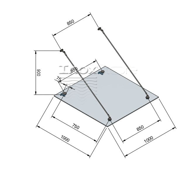 Стеклянный козырек Inoxstore на вантах, 1000х1000 мм 1169 фото