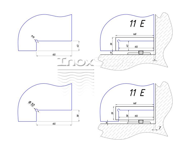 Петля нижняя с доводчиком Inoxstore с фиксацией створки 90° угол открытия 130°, max вес 80 кг, сатинированная, AISI 304 6009 фото