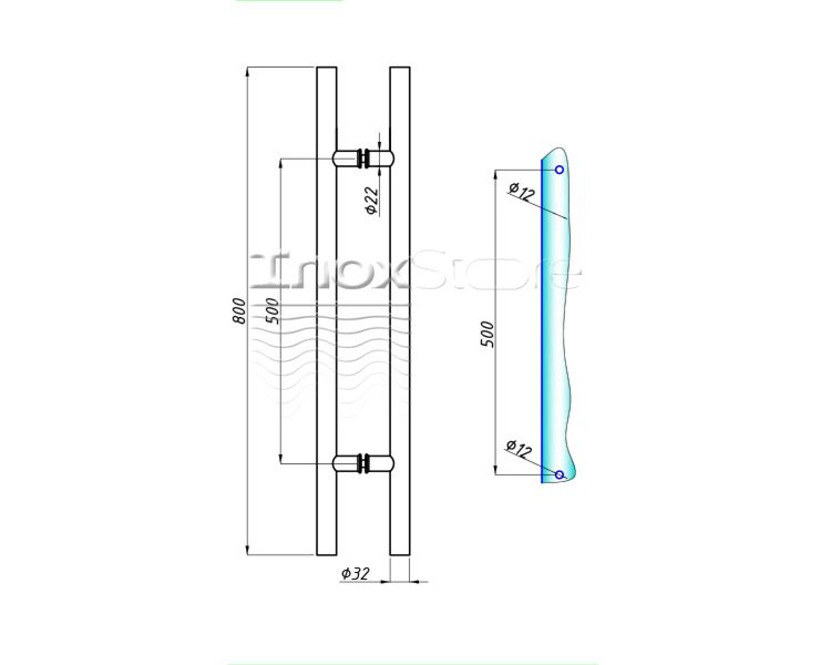 Ручка офісна 32х500х800мм Inoxstore, сатинована, AISI 304 6093 фото