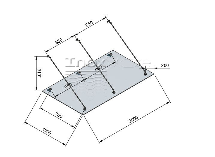 Скляний козирок Inoxstore на вантах, 1000х2000 мм 1176 фото