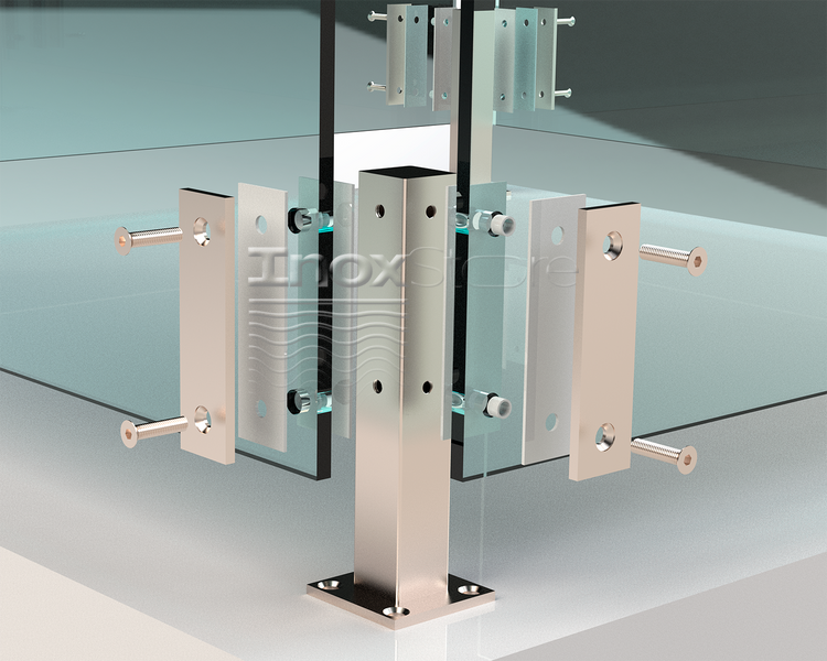 Стеклодержатель Inoxstore напольный, угловой 40х40х250 мм, с прижимной пластиной, сатинированный, AISI 304 01644 фото