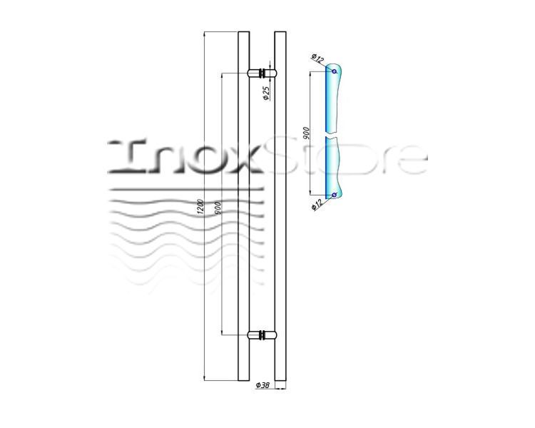 Ручка-скоба для скляних дверей &Oslash;38х900х1200мм, сатинована, AISI 304 c_40202 фото