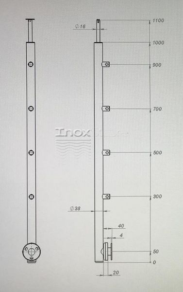 Стійка Inoxstore кругла Ø 38,1х1100 мм, на 4 ригелі, бічне кріплення, полірована, AISI 304 00602 фото