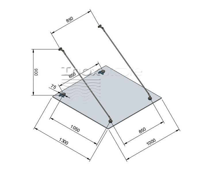 Стеклянный козырек Inoxstore на вантах, 1300х1000 мм 1164 фото