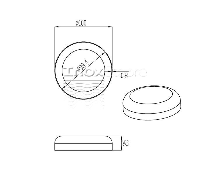 Декоративная крышка Inoxstore Ø 100х0х0,8 мм, без отверстия, полированная, AISI 304 00084 фото