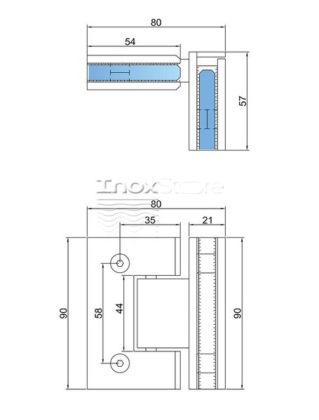 Петля Inoxstore "Престиж" 90°стекло-стекло, без фаски, сатинированная, AISI 304 50006 фото