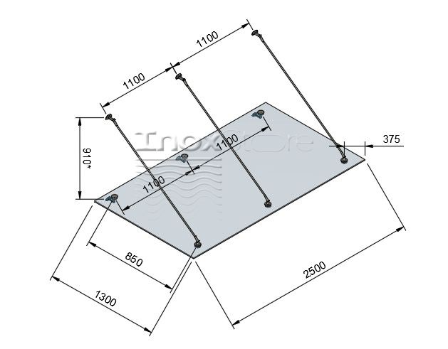 Стеклянный козырек Inoxstore на вантах, 1300х2500 мм 1171 фото