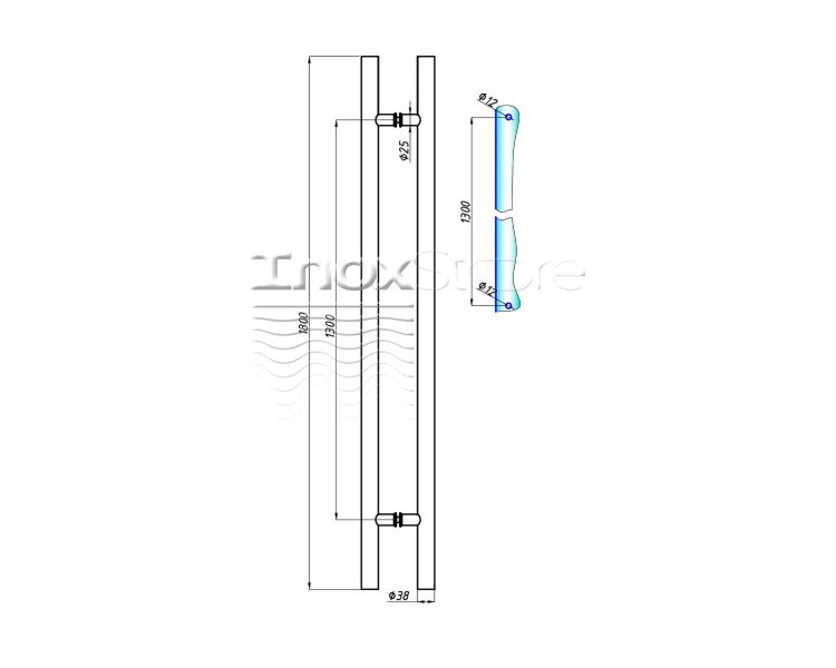 Ручка офисная 38х1300х1800мм Inoxstore, BLACK, AISI 304 6097 фото