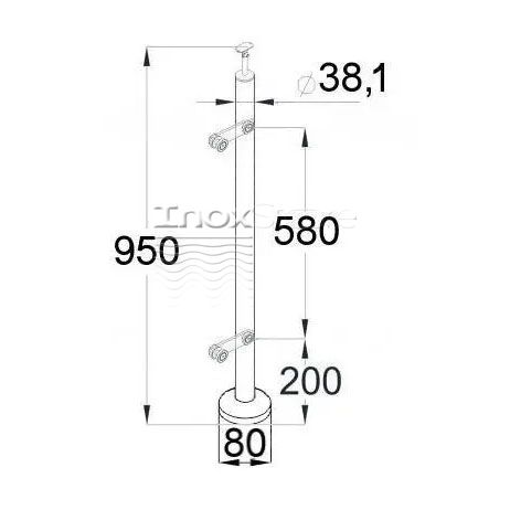 Стойка Inoxstore круглая Ø 38,1х950 мм, с 2-я пластинчатыми стеклодержателями (односторонняя), полированная, AISI 304 00242 фото