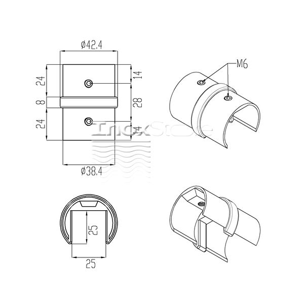 Соединитель трубы Inoxstore внутренний с пазом Ø 42,4 мм, паз 24х24 мм, полированный, AISI 304 00375 фото