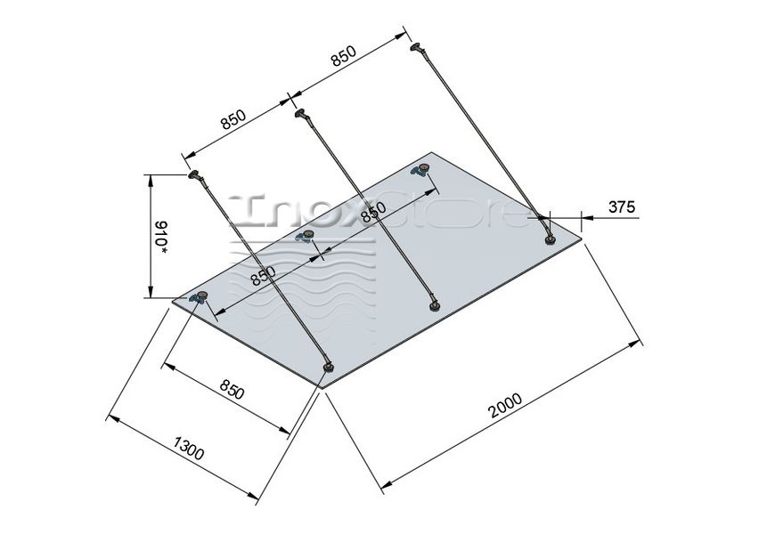 Скляний козирок Inoxstore на вантах, 1300х2000 мм 1166 фото