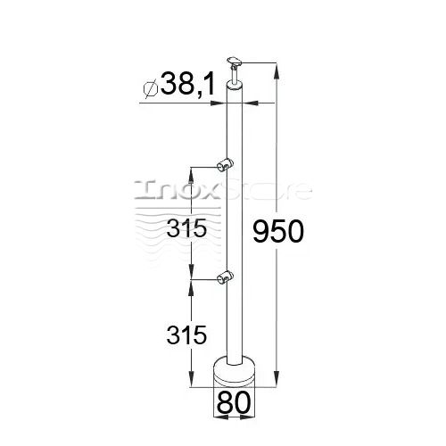 Стійка Inoxstore кругла Ø 38,1х950 мм, з 2-ма ригелями, полірована, AISI 304 00243 фото